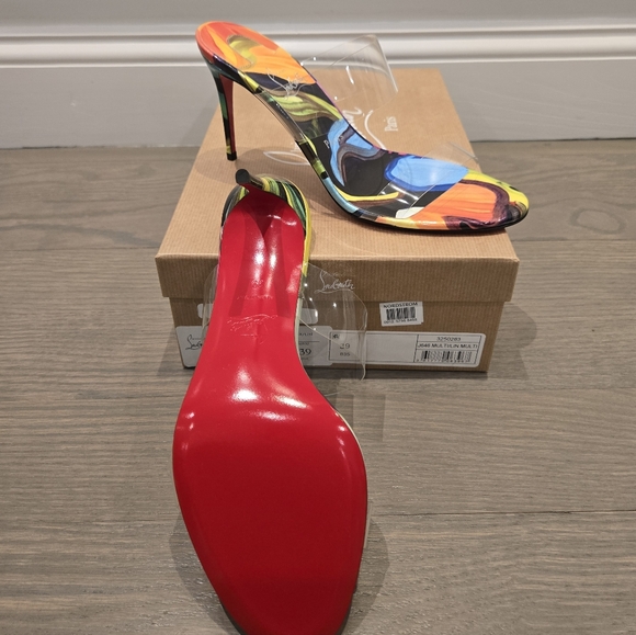 $945 Christian Louboutin JUST NOTHING 85 PVC/Leather Sandal Heels US 8.5 & US 9 - Picture 12 of 14
